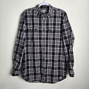 CARHARTT Men's Black Plaid‎ Relaxed Fit Button-Down Shirt M